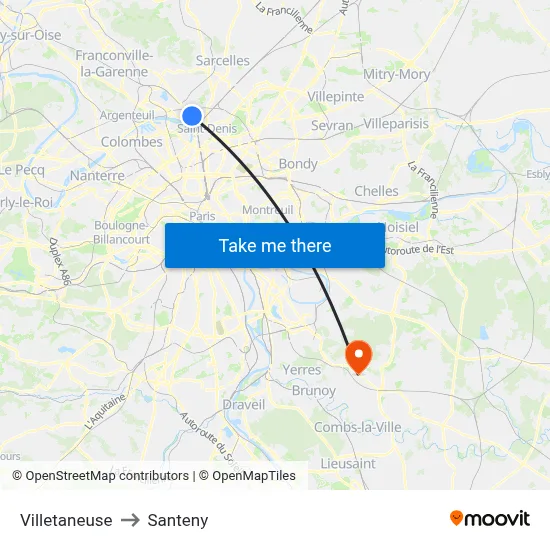 Villetaneuse to Santeny map