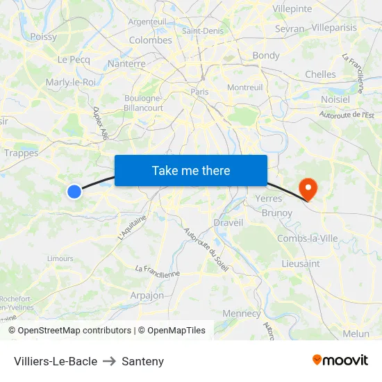 Villiers-Le-Bacle to Santeny map