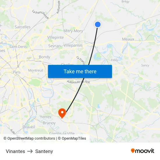 Vinantes to Santeny map