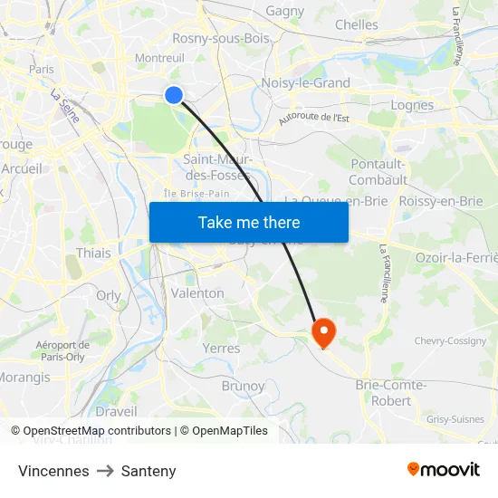 Vincennes to Santeny map