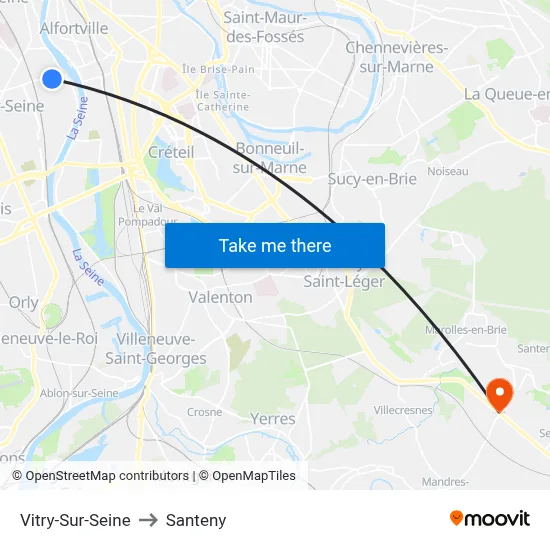 Vitry-Sur-Seine to Santeny map