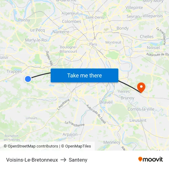 Voisins-Le-Bretonneux to Santeny map