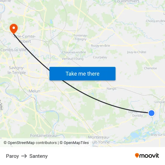 Paroy to Santeny map