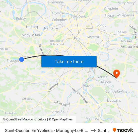 Saint-Quentin En Yvelines - Montigny-Le-Bretonneux to Santeny map
