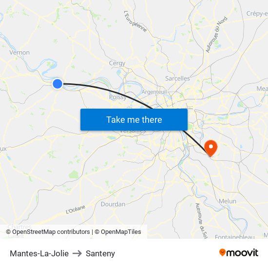 Mantes-La-Jolie to Santeny map