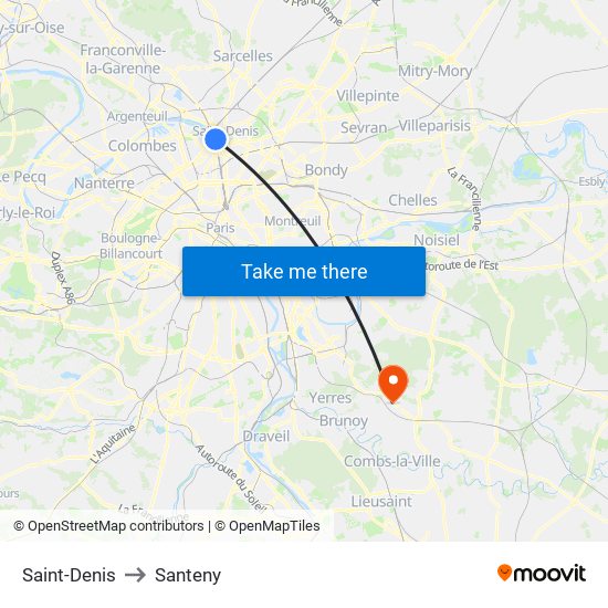 Saint-Denis to Santeny map