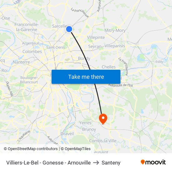 Villiers-Le-Bel - Gonesse - Arnouville to Santeny map