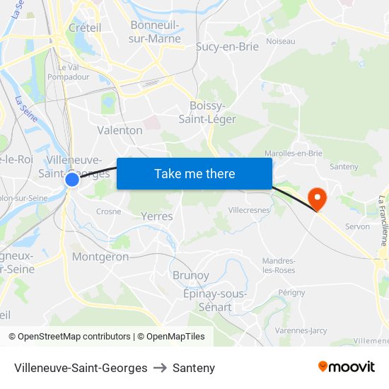 Villeneuve-Saint-Georges to Santeny map