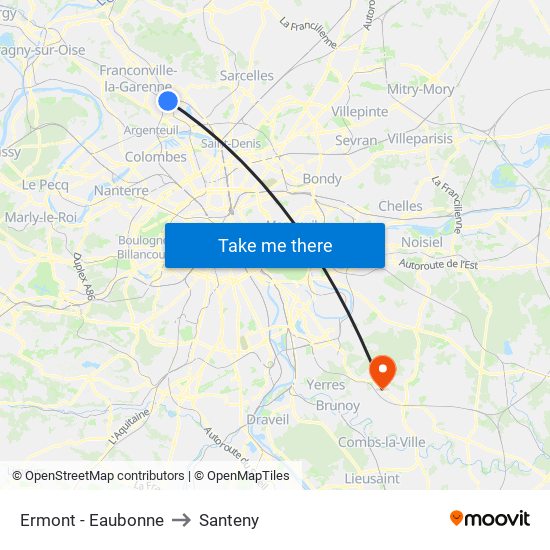 Ermont - Eaubonne to Santeny map