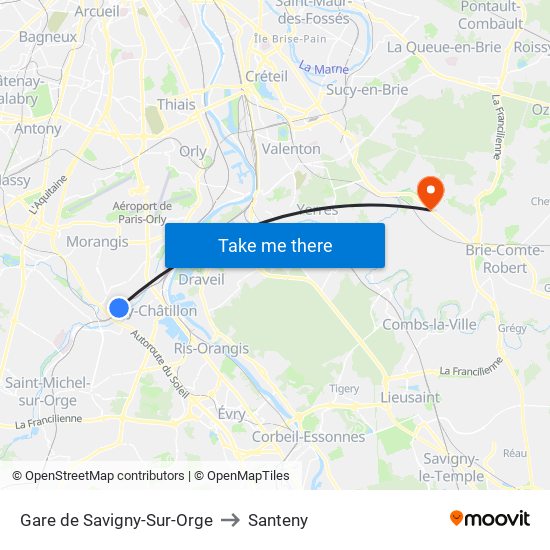 Gare de Savigny-Sur-Orge to Santeny map