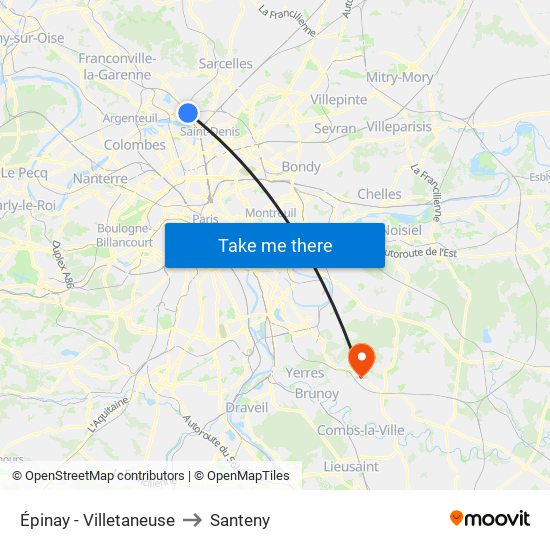 Épinay - Villetaneuse to Santeny map