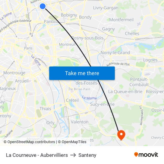 La Courneuve - Aubervilliers to Santeny map