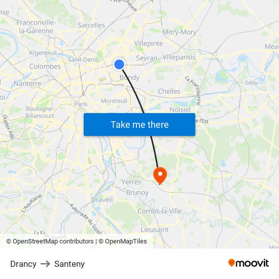 Drancy to Santeny map