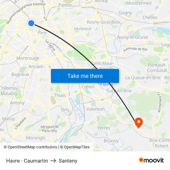 Havre - Caumartin to Santeny map