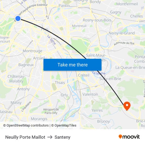 Neuilly Porte Maillot to Santeny map