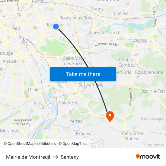 Mairie de Montreuil to Santeny map