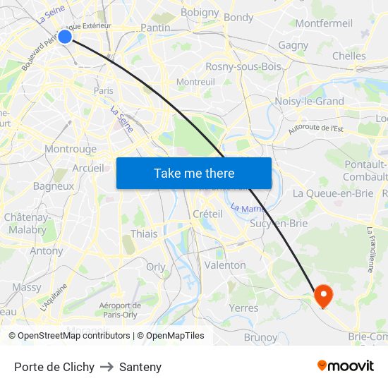 Porte de Clichy to Santeny map