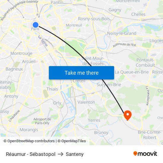 Réaumur - Sébastopol to Santeny map