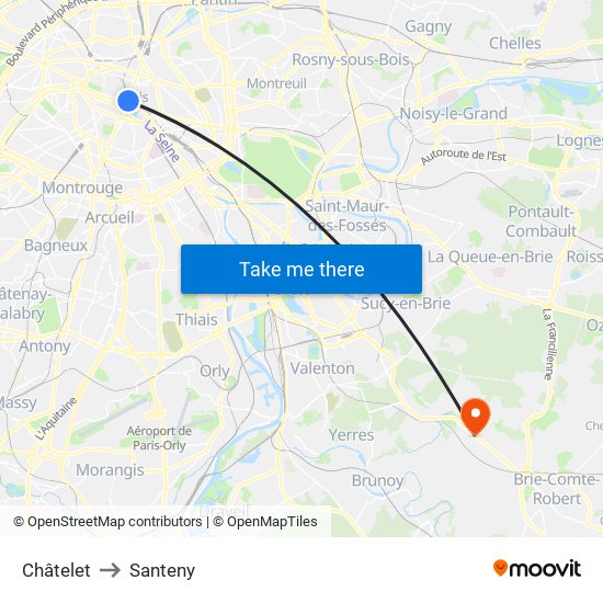 Châtelet to Santeny map