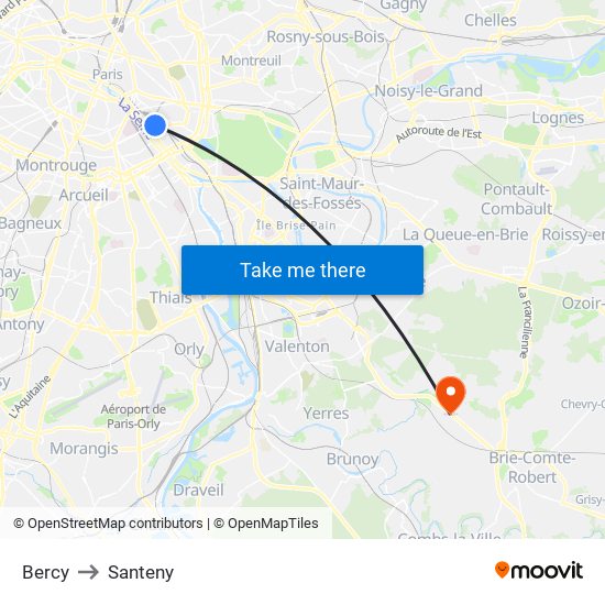 Bercy to Santeny map