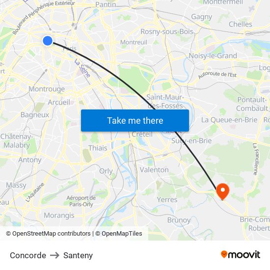 Concorde to Santeny map