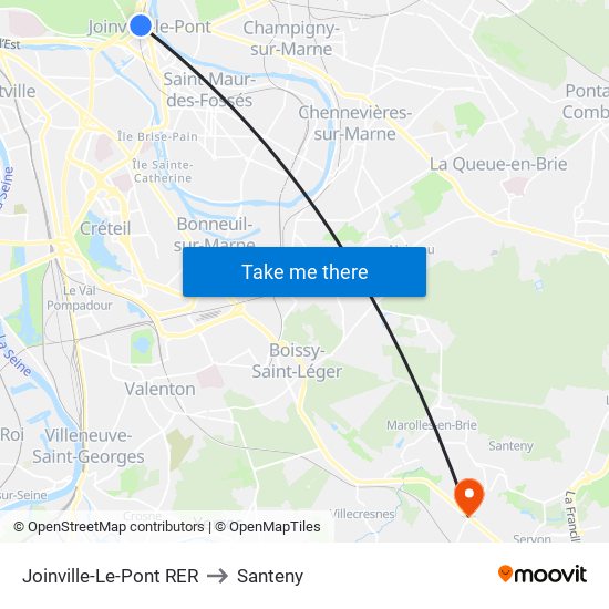 Joinville-Le-Pont RER to Santeny map