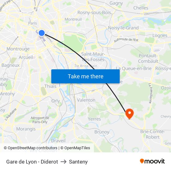 Gare de Lyon - Diderot to Santeny map