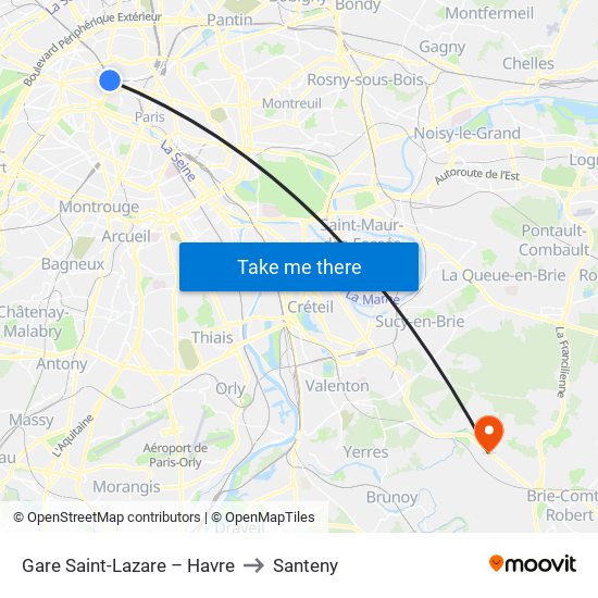 Gare Saint-Lazare – Havre to Santeny map