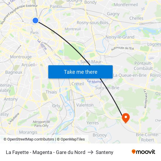 La Fayette - Magenta - Gare du Nord to Santeny map