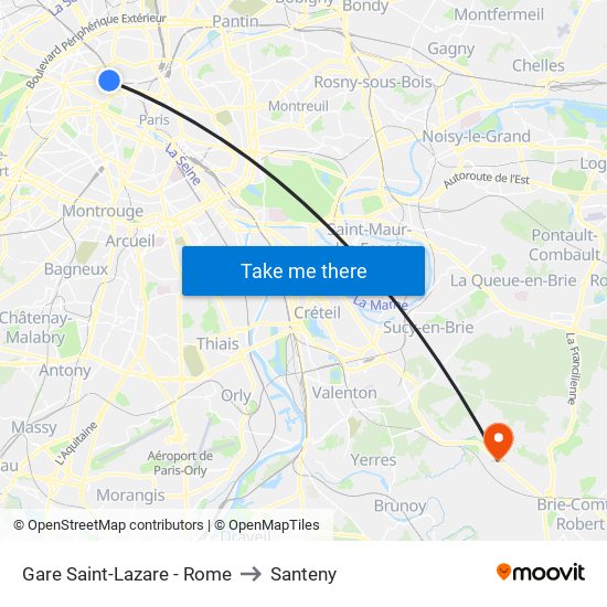 Gare Saint-Lazare - Rome to Santeny map