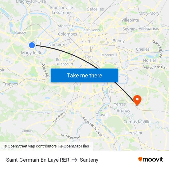 Saint-Germain-En-Laye RER to Santeny map