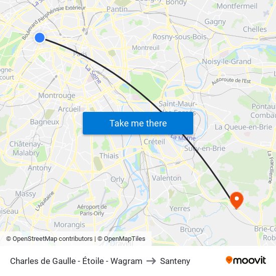 Charles de Gaulle - Étoile - Wagram to Santeny map