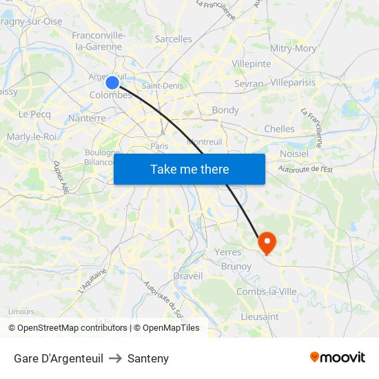 Gare D'Argenteuil to Santeny map