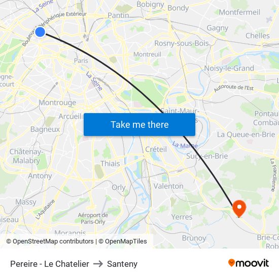 Pereire - Le Chatelier to Santeny map