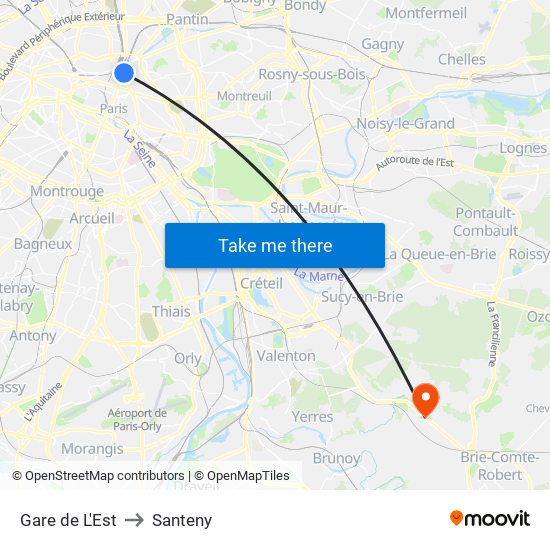 Gare de L'Est to Santeny map