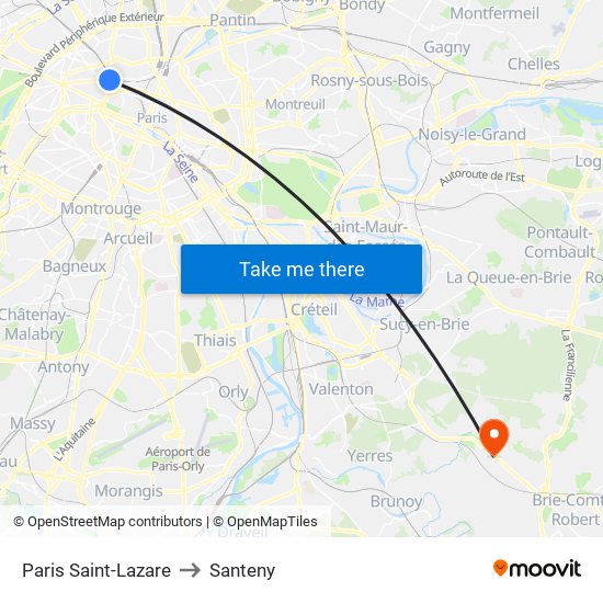 Paris Saint-Lazare to Santeny map