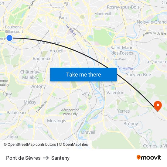 Pont de Sèvres to Santeny map