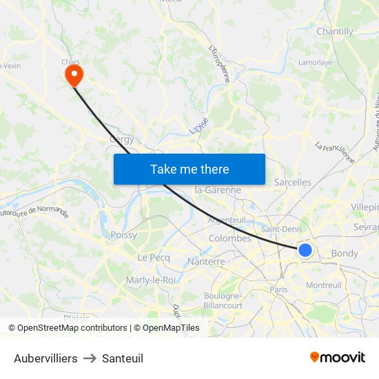 Aubervilliers to Santeuil map