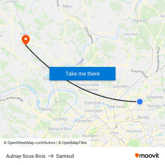 Aulnay-Sous-Bois to Santeuil map