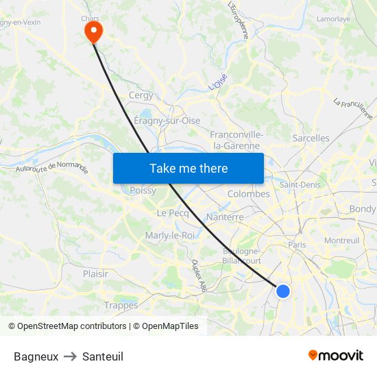 Bagneux to Santeuil map