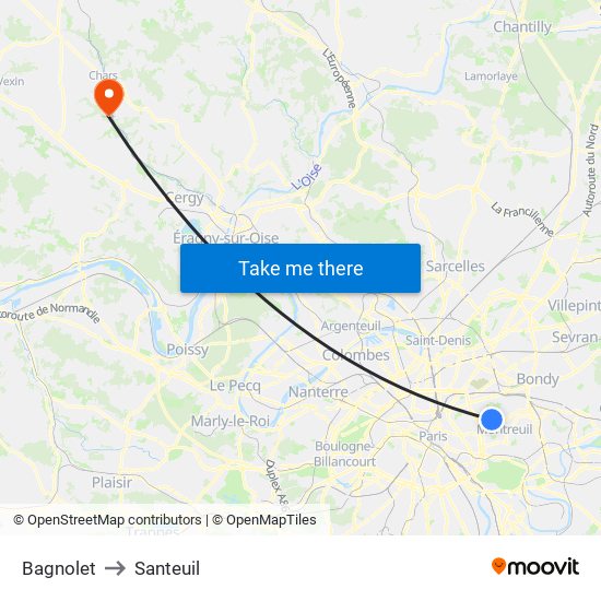 Bagnolet to Santeuil map