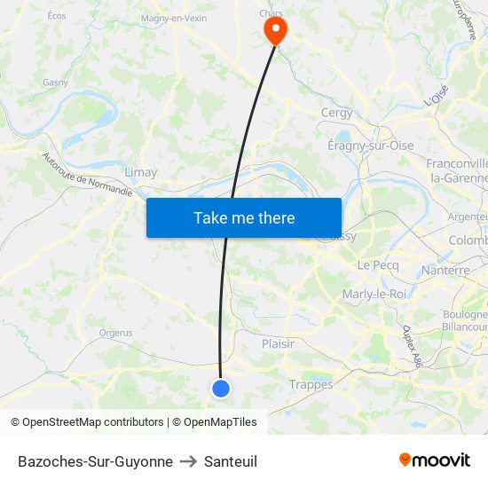 Bazoches-Sur-Guyonne to Santeuil map