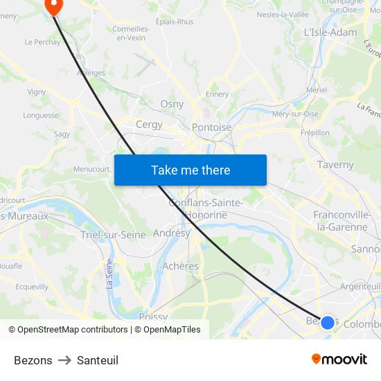 Bezons to Santeuil map
