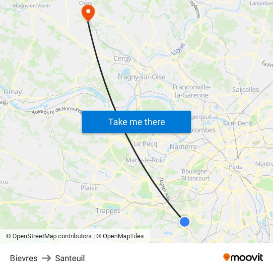 Bievres to Santeuil map