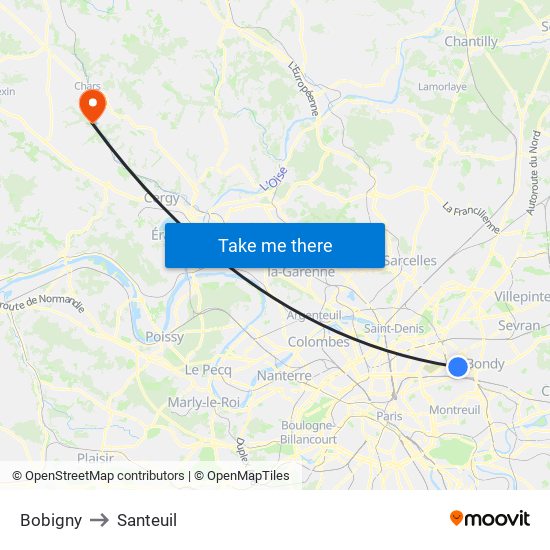 Bobigny to Santeuil map