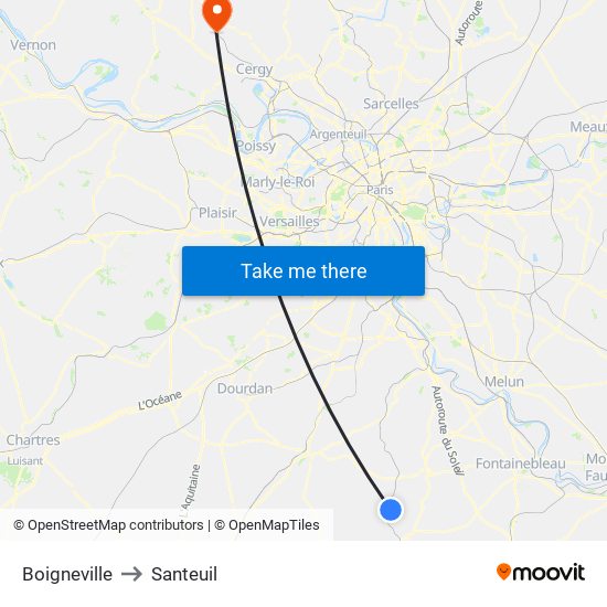 Boigneville to Santeuil map