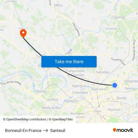 Bonneuil-En-France to Santeuil map