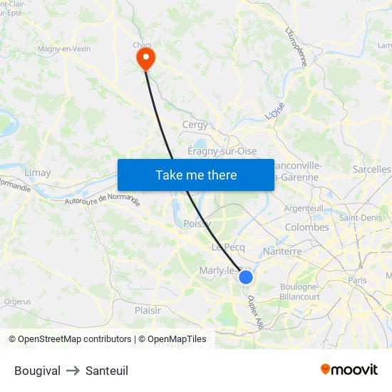 Bougival to Santeuil map