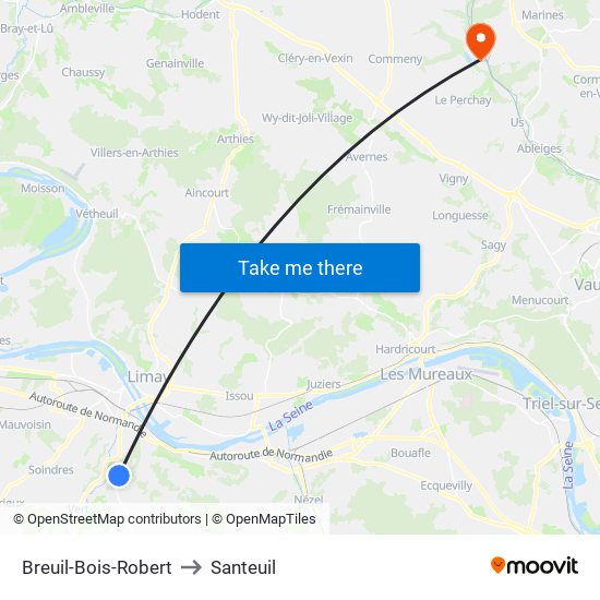 Breuil-Bois-Robert to Santeuil map