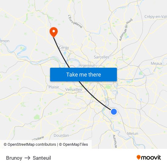 Brunoy to Santeuil map
